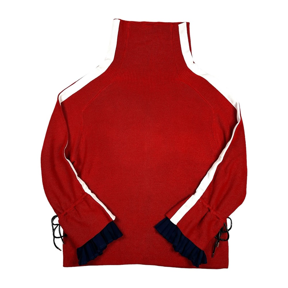 Avantlook Womens Size S Athleisure Cowl Neck Sweater Ruffle Sleeve Red White